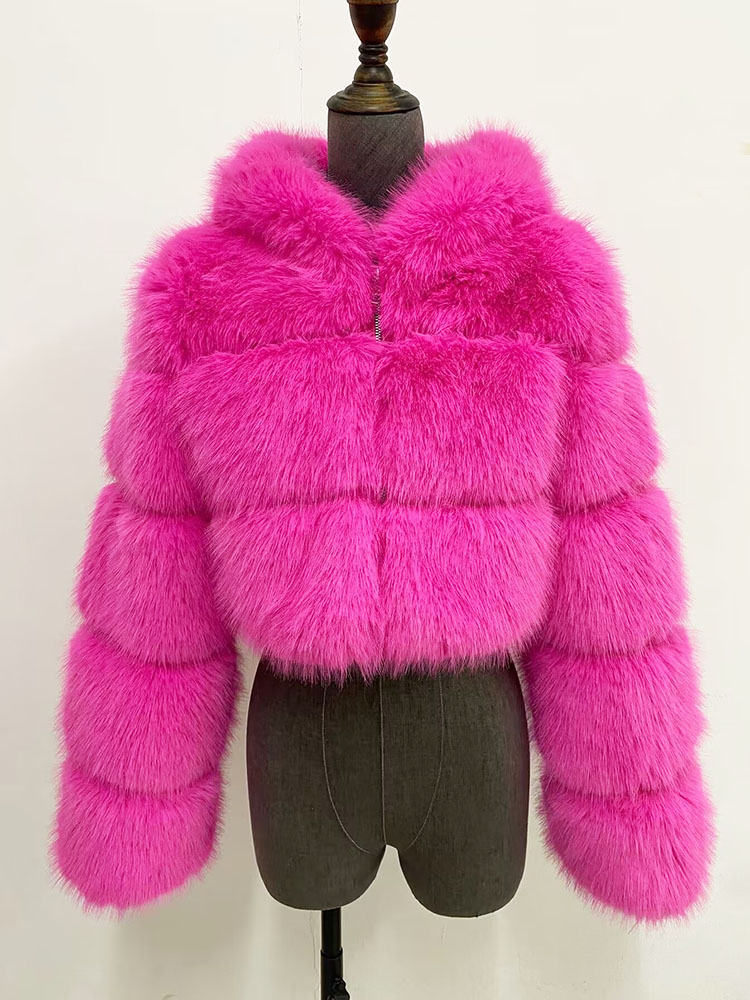 ZADORIN Hoge kwaliteit korte nepbontjas met capuchon Dameskleding Winter harige nepbontjas Nieuw in jassen en jacks Bonttop Sexy