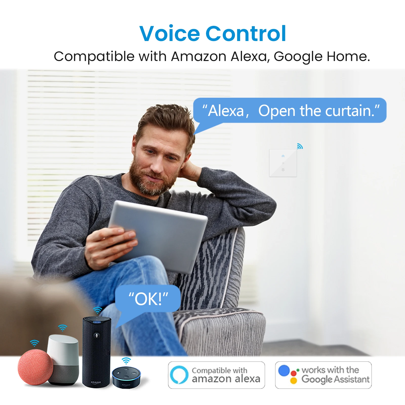 LoraTap-interruptor de cortina Tuya, interruptor de persianas enrollables, retroiluminación, motores tubulares RF y WiFi, vida inteligente, Google Home, Alexa Echo