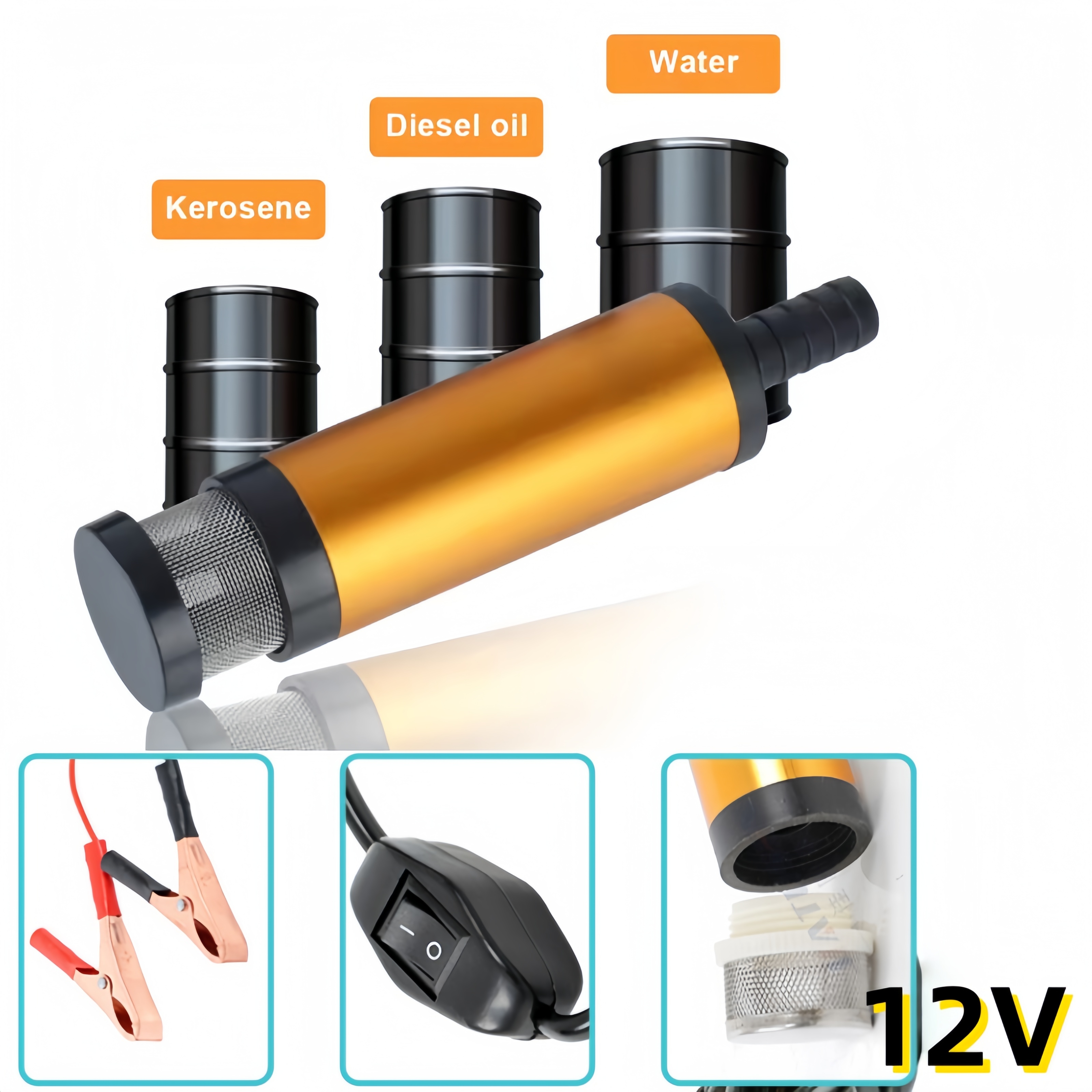 12V Elektrische Overdrachtpomp 12L Min Diesel Olie Waterpomp met Batterij Clips voor Vrachtwagen Marine Auto Brandstof verandering Utility