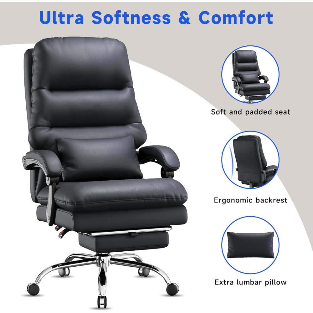 Big and Tall Office Desk Chair, Ergonomic Office Chair, 400LBS PU Leather Computer Chairs, Executive Office Chair