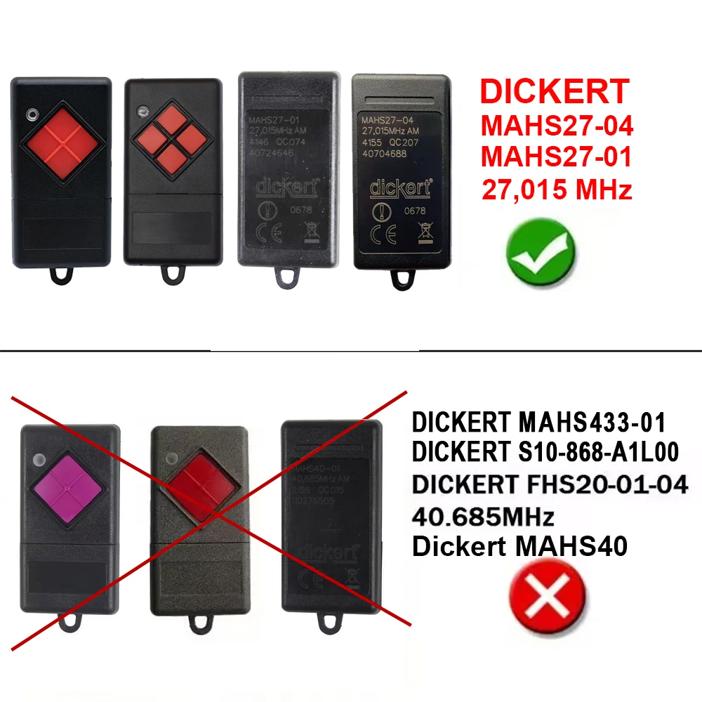 Dickert MAHS27 MAHS27-01 MAHS27-04 27.015MHz Garage Door Remote Control 27MHz Gate Keychain