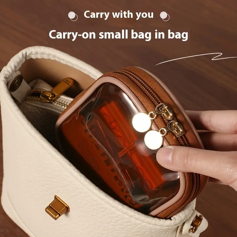 Bolsa de cosméticos de viaje transparente, mini bolsa de almacenamiento de lápiz labial cosmético impermeable portátil, bolso de mano multifuncional