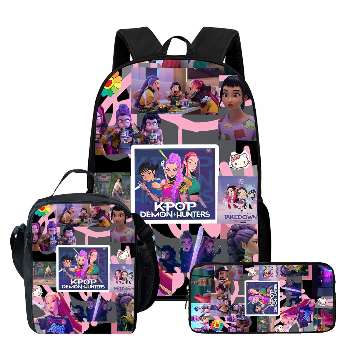 3 шт. K-pop Demon Hunters, школьные сумки, набор Huntrix для девочек и мальчиков, пеналы, наборы рюкзаков с ланч-боксом для школьного рюкзака