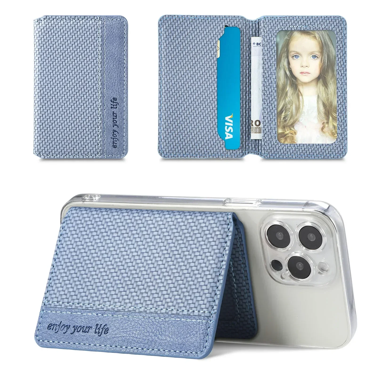 1PC PU Leather Cell Phone Card Holder Phone Multiple Cards Slot Adhesive Sticker Pocket Wallet Case Phone Stand Suporter