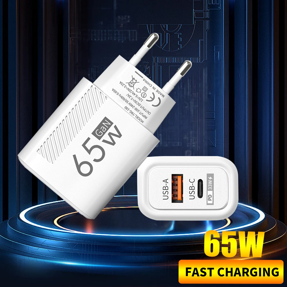 Toatal 65W GAN USB C 충전기 iPhone 15 용 고속 고속 충전 빠른 충전 Xiaomi Samsung USB C 휴대 전화 벽 어댑터