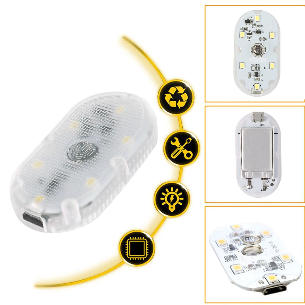 1 pçs sensor de toque led 6 led luz ambiente interior do carro lâmpada leitura teto sem fio usb recarregável atmosfera luz