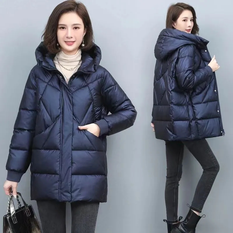 2023 Winter Elegant Mother's Parkas Padded Jacket Thick Down Padded Jacket Vintage Hooded Cotton Coat Women's Mid-Length Jackets