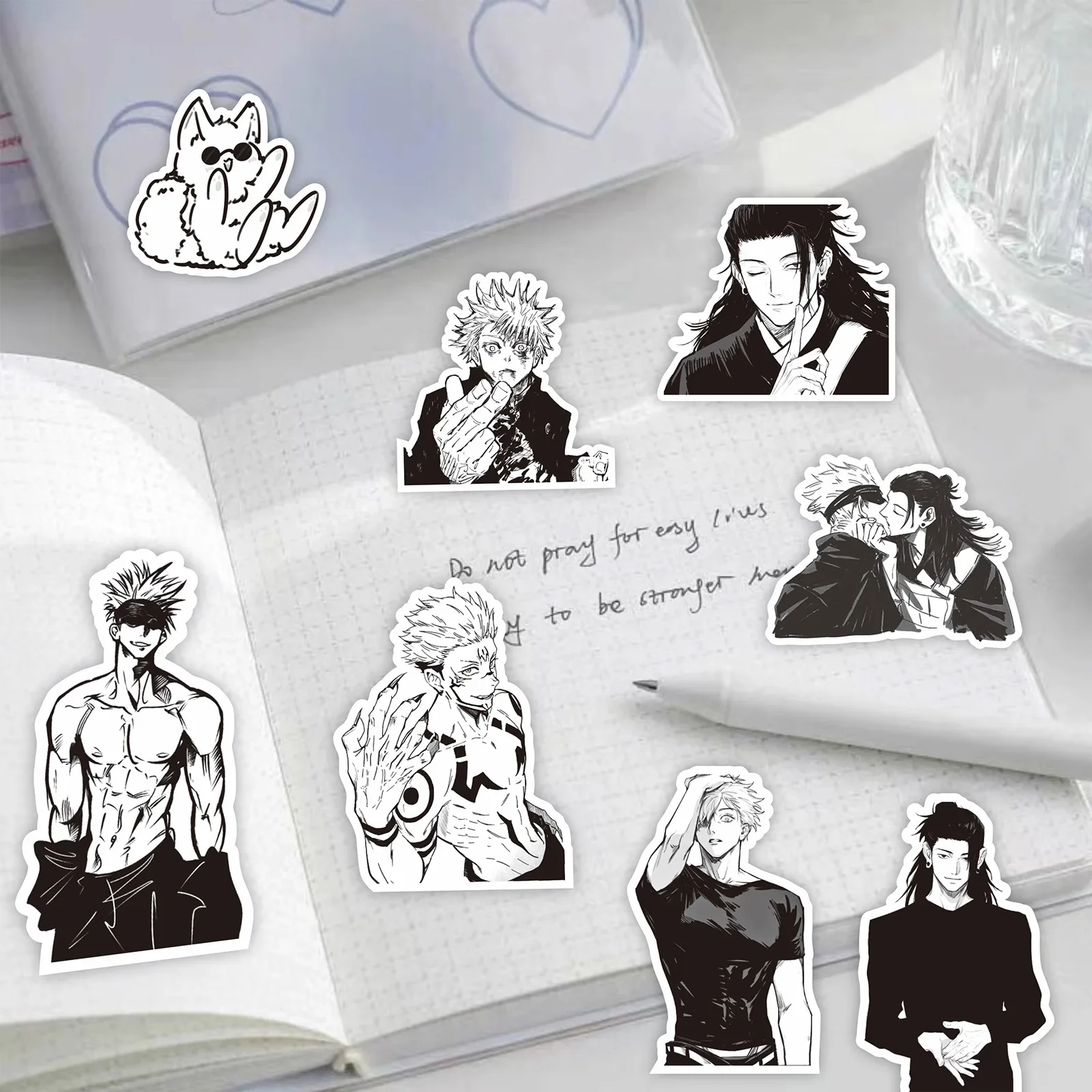 สติกเกอร์สีดำขาว jujutsu Kaisen 65ชิ้น DIY แล็ปท็อปสเก็ตบอร์ดโทรศัพท์สติกเกอร์สุดเท่ itadori Yuji Satoru gojo สติกเกอร์รูปลอกมังงะ