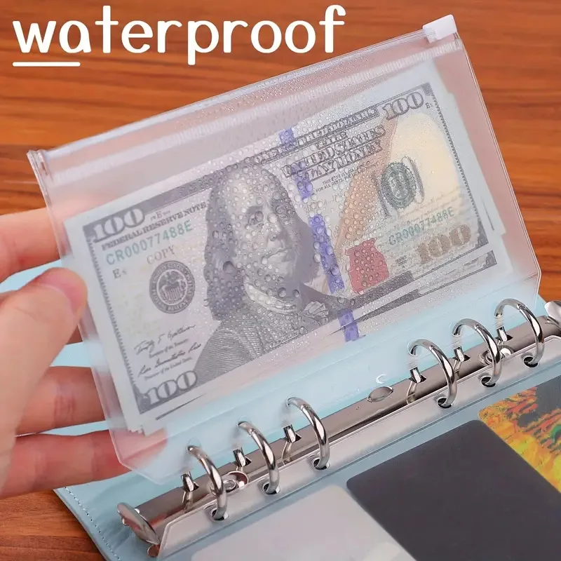 Bolsos de fichário a6 com 6 furos, pastas transparentes com zíper para notebook de folhas soltas de 6 anéis, organizador de pvc à prova d'água, 10 peças