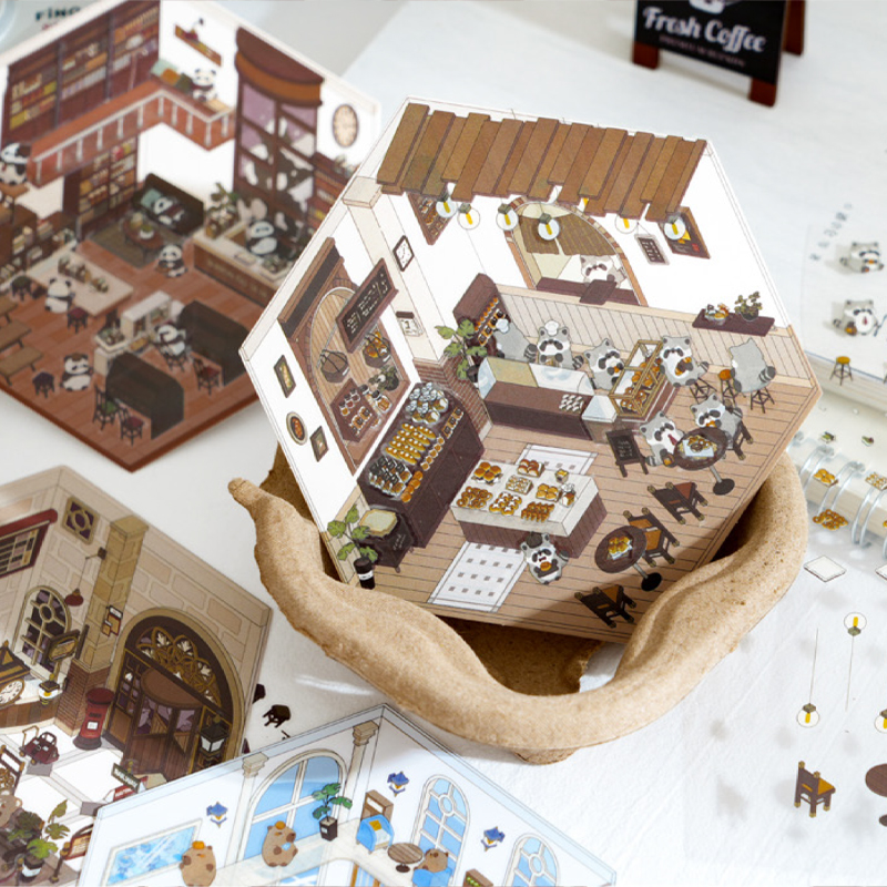 นายกระดาษ, 2 ชิ้น/แพ็ค, ชุดสติกเกอร์ PET, วัสดุตกแต่งสมุดภาพ, เบเกอรี่, ร้านหนังสือ, สติกเกอร์ภูมิทัศน์สถานี