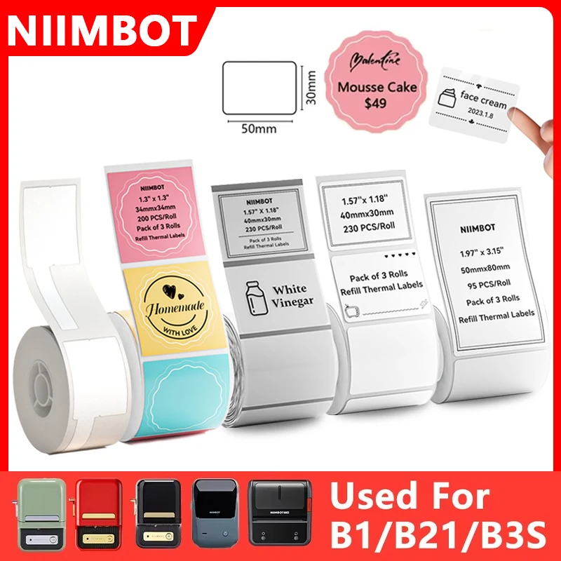 Niimbot 1 Rolka Etykiet Termicznych Białych/Kolorowych/Przezroczystych/Kablowych Naklejek Samoprzylepnych Papier UV Odporny na Olej do Przenośnej Drukarki Termicznej B1 B21