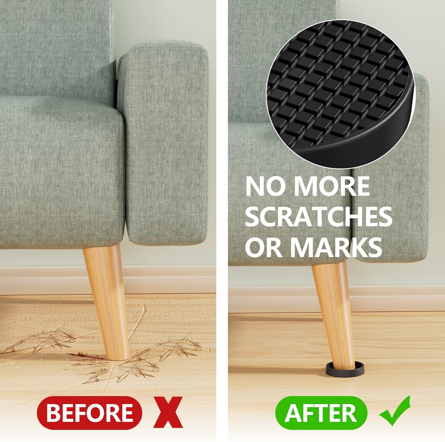 Cadeira Leg Floor Protector Covers, Borracha Móveis Pads, Móveis Pads, Pés Caps, sem arranhões, Reduzir Noice, 2.5 ", 4 pcs, 8pcs