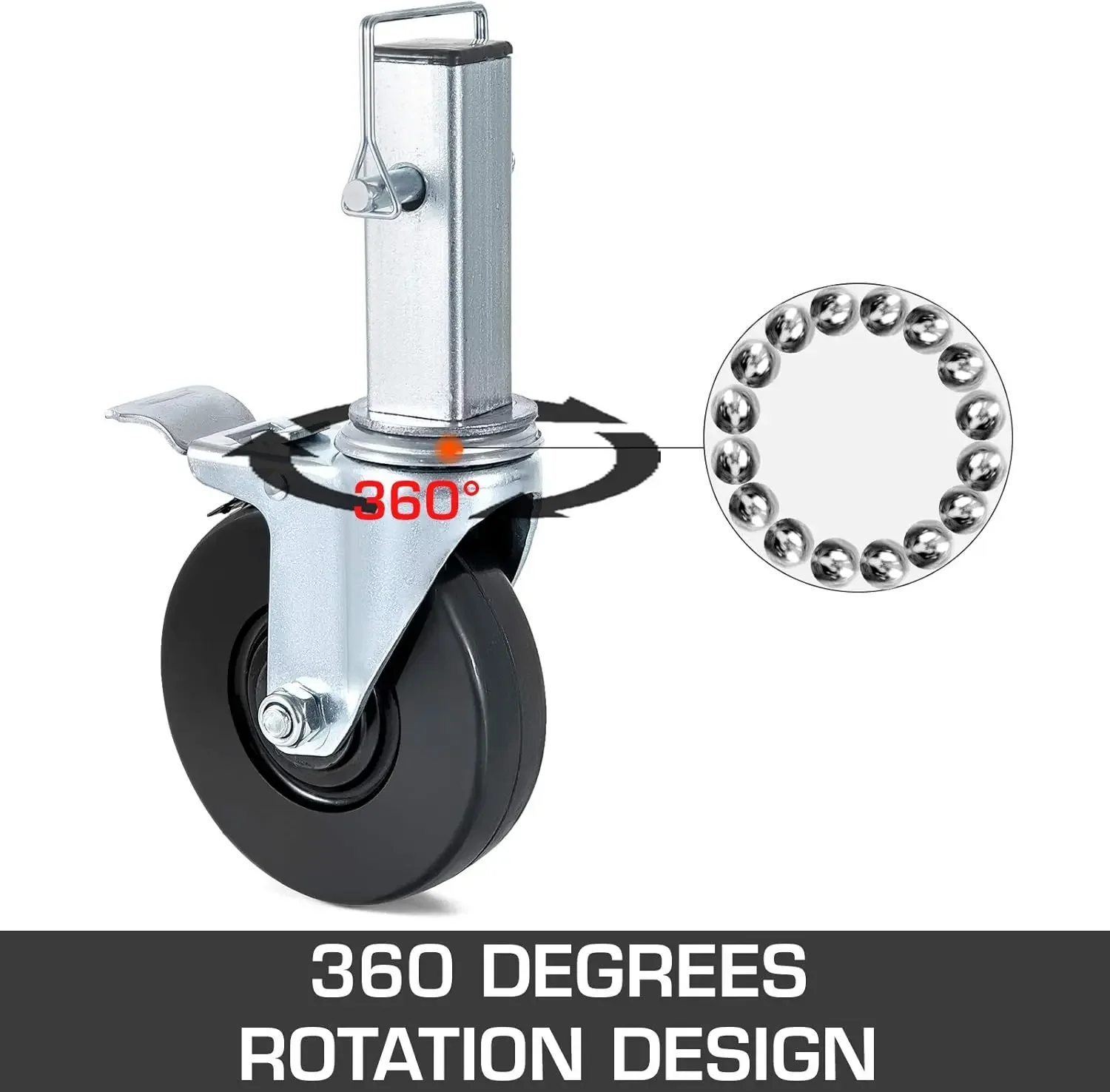 Baker Scaffold Wheels 5" Scaffolding Rubber Swivel Caster Wheels with Dual Locking Heavy Duty Casters