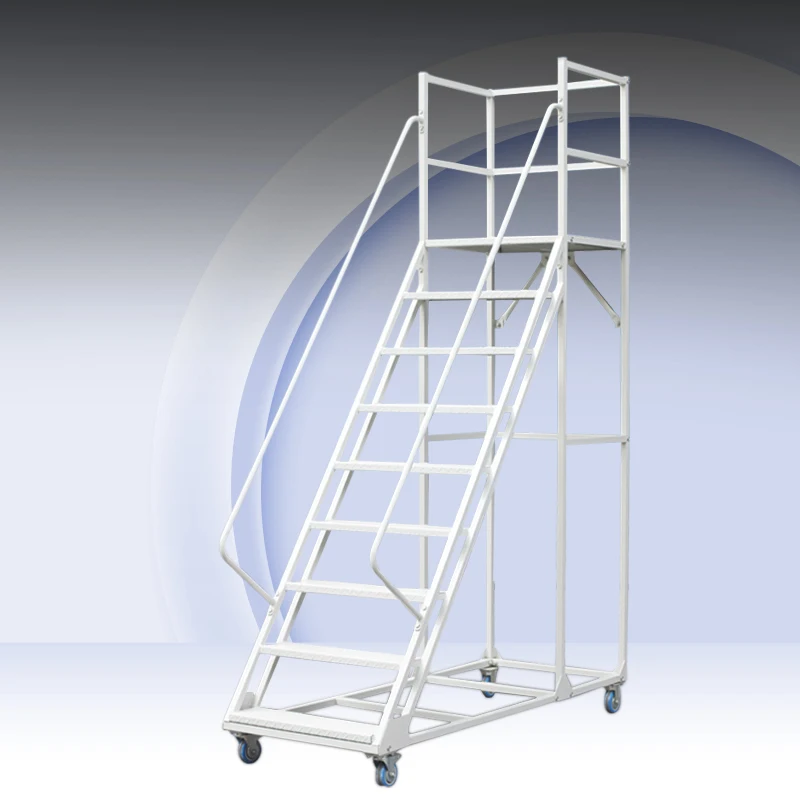 Magazzino Piattaforma di lavoro mobile rotolante portatile Scala in acciaio laminato a freddo con corrimano Scala in acciaio Scala industriale