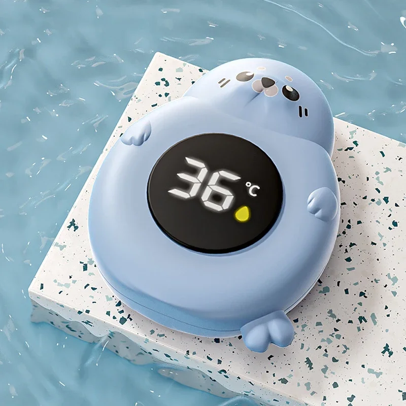 Justlang selo azul banheira do bebê chuveiro água led termômetro sensor de temperatura seguro do bebê flutuante à prova dwaterproof água dos desenhos animados do bebê