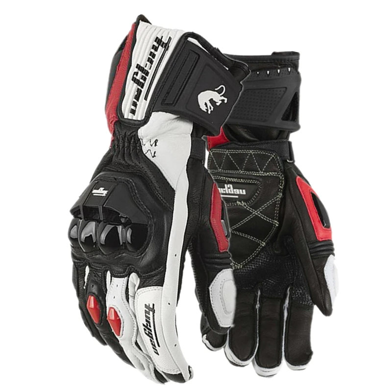 Guantes de motocicleta de cuero genuino para hombre, resistentes al viento, para conducción al aire libre, guantes de Motocross, pantalla táctil, equipo de protección para Motociclismo