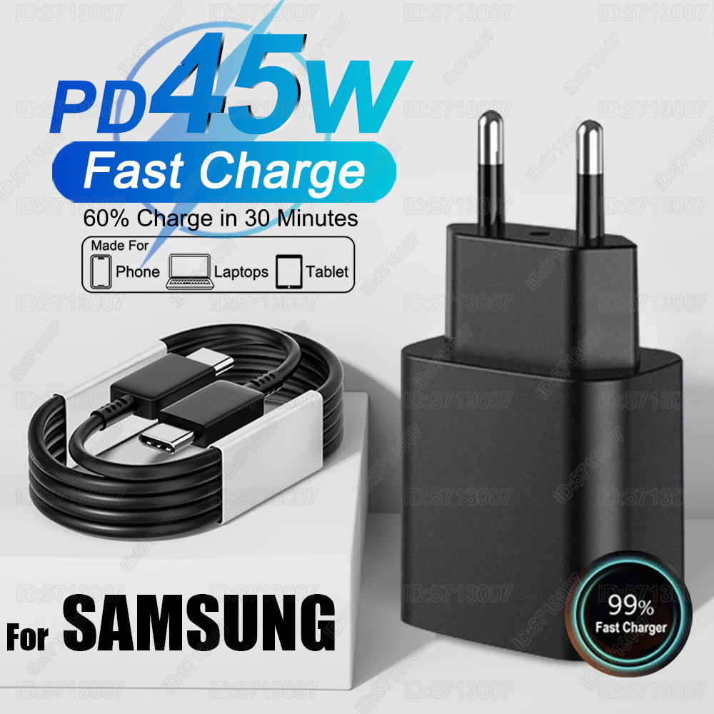 PD 45W Cargador Adaptador de Teléfono de Carga Rápida Para Samsung Galaxy S24 S23 S22 S25 Ultra A54 A15 A35 A55 5G Cargador USB Tipo C Cable
