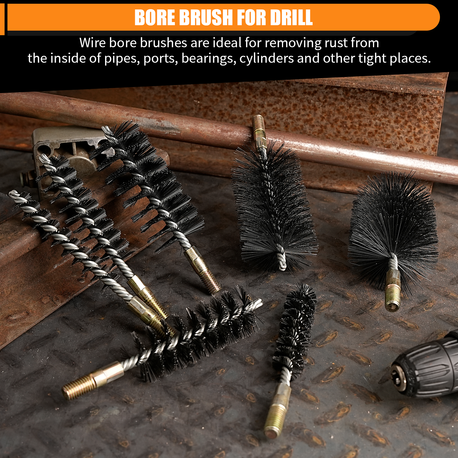 1Pc M12 Threaded Brush Stainless Steel Wire Tube Brush Chimney Cleaning Tool Round Handle Rust Removal Wire Brush 18-75mm