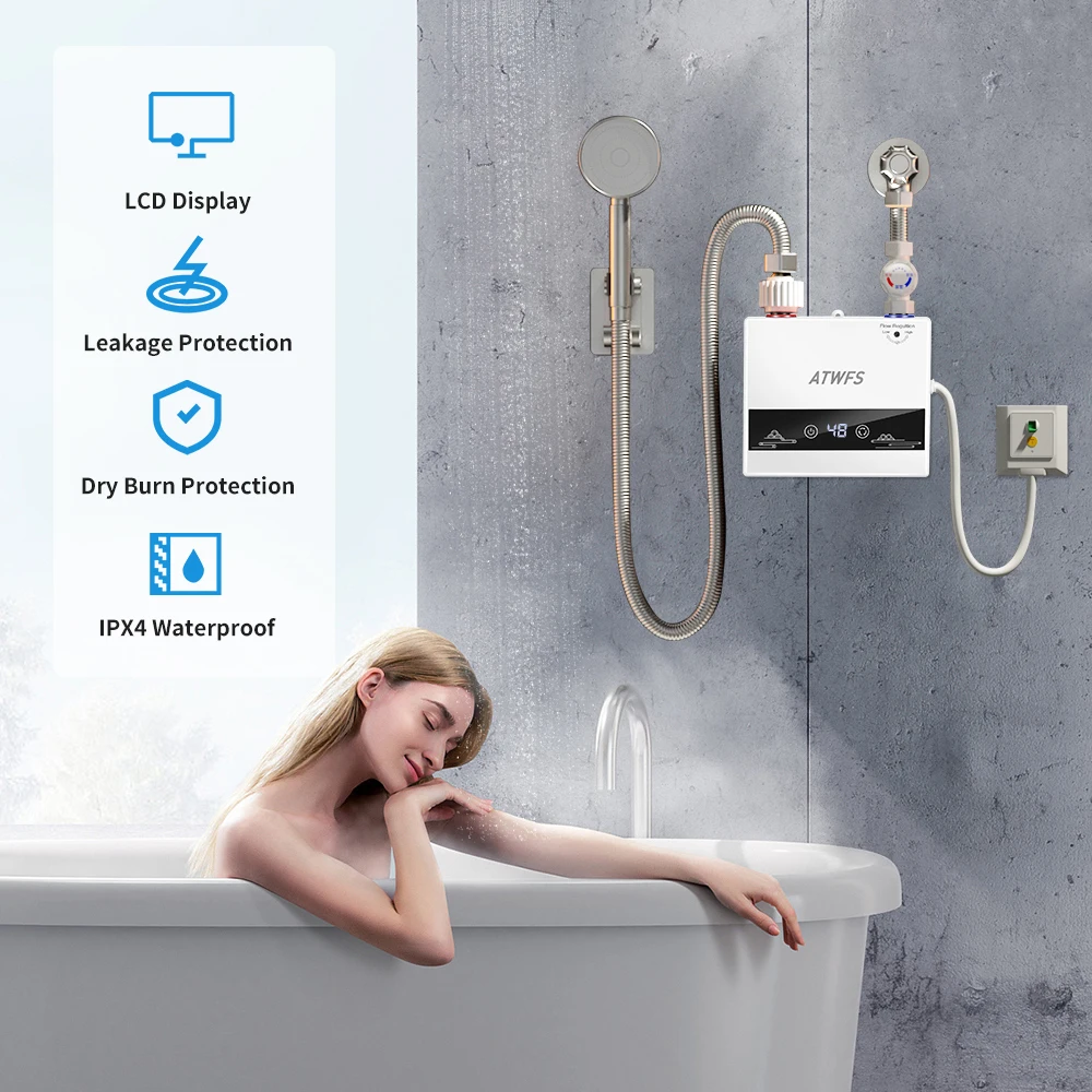 ATWFS 220V 4600W Scaldabagno istantaneo Riscaldatori elettrici per bagno Doccia acqua calda Riscaldamento cucina domestica