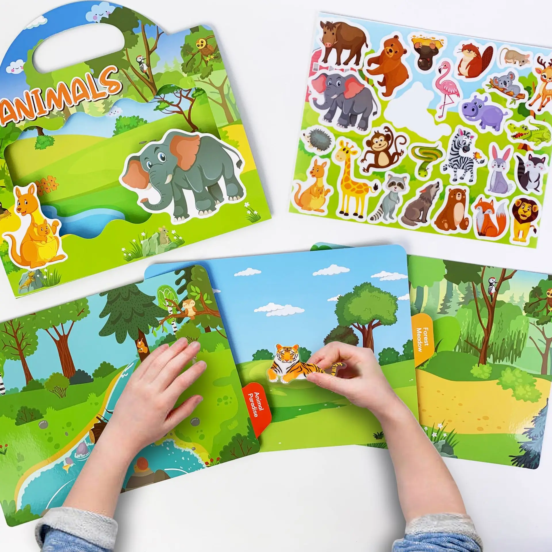 Nuevos niños, pegatinas bonitas de escena reutilizables, rompecabezas DIY, pegatinas, juegos, libros, dibujos animados, animales, juguetes cognitivos de aprendizaje para niños, regalo