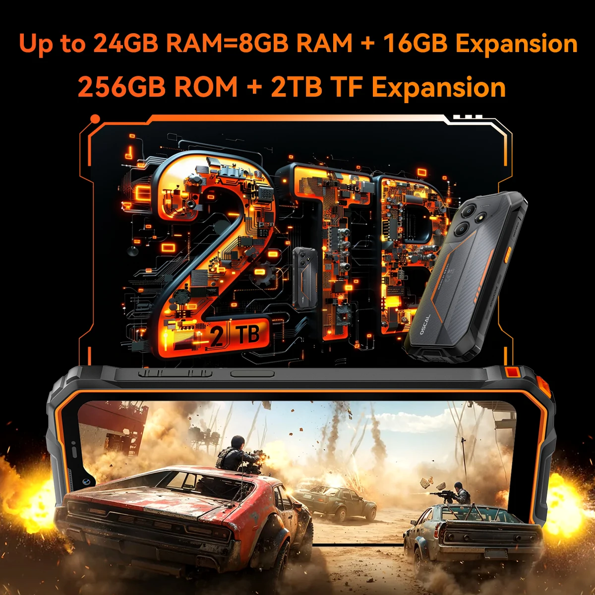 Teléfono robusto Blackview OSCAL Marine 2, 8 GB de RAM, 256 GB de almacenamiento, IA, batería de 11000 mAh, pantalla HD de 6,56 pulgadas, Unisoc T61, Android 15, NFC.