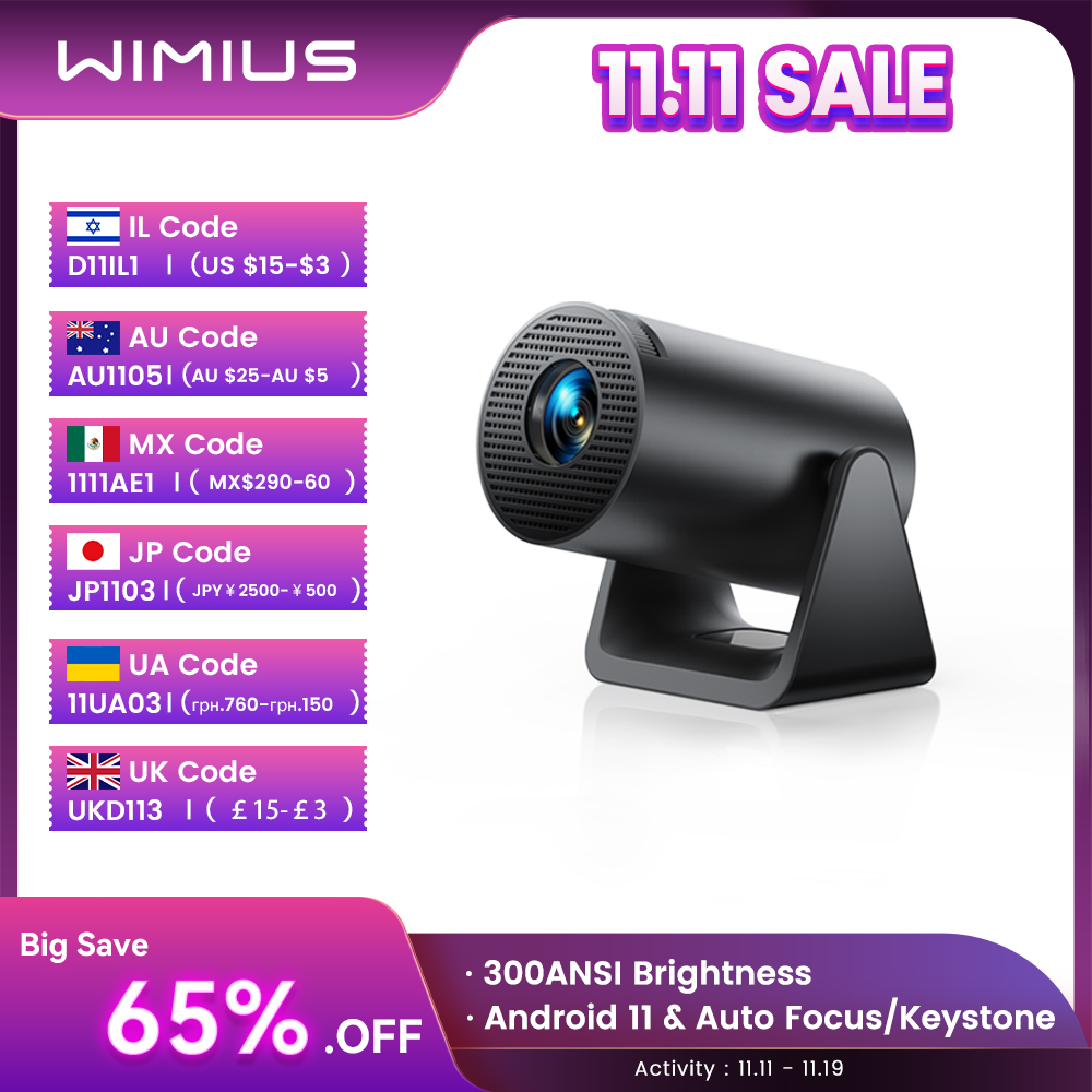 Wimius L1 Mini Projector 1080P Support 300 ANSI Android 11 Wifi Bluetooth Projector Auto Keystone Home Projector Portable