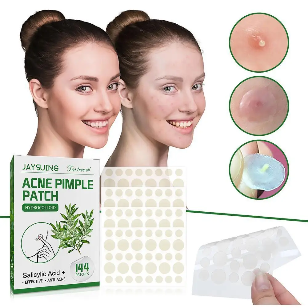 144pcs Hydrocolloid Salicylic Acid Acne Pimple Patches Treatment For Zits Blemishes Tea Tree Oil Control Redness Repair