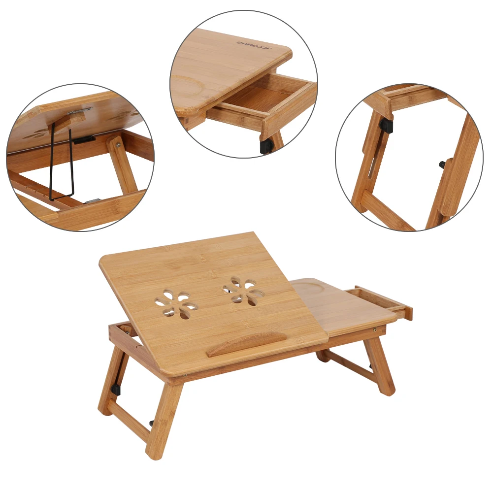 Adjustable Bamboo Rack Shelf Dormitory Bed Lap Desk Two Flowers Book Reading Tray Stand Bed Lap Desk Adjustable Laptop Stand