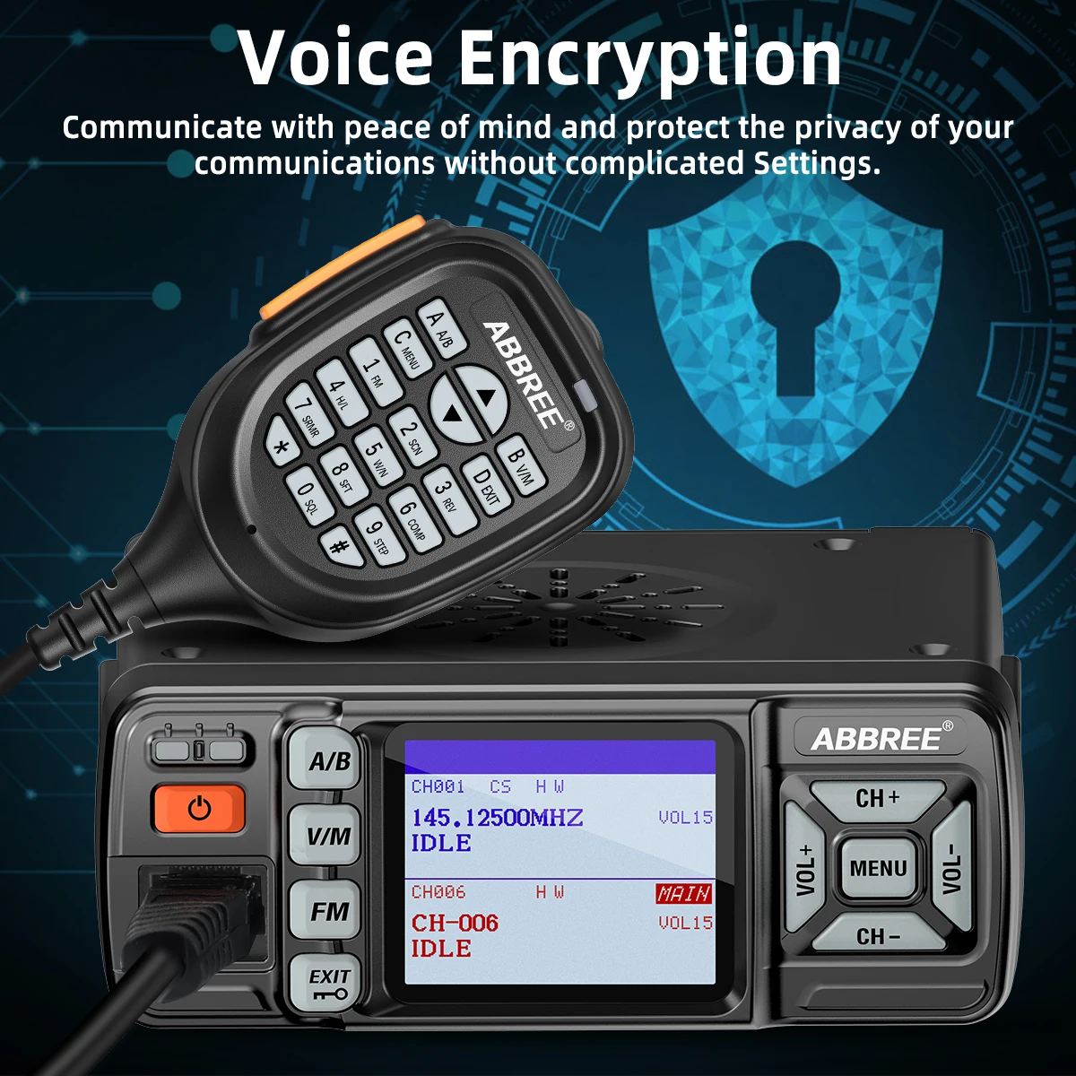 ABBREE AR-318 Mini-Mobilfunkgerät, 25 W, U/V-Band, große Reichweite, Dual-Modus-Uhr, DTMF, Sprachverschlüsselung, Auto-Walkie-Talkie