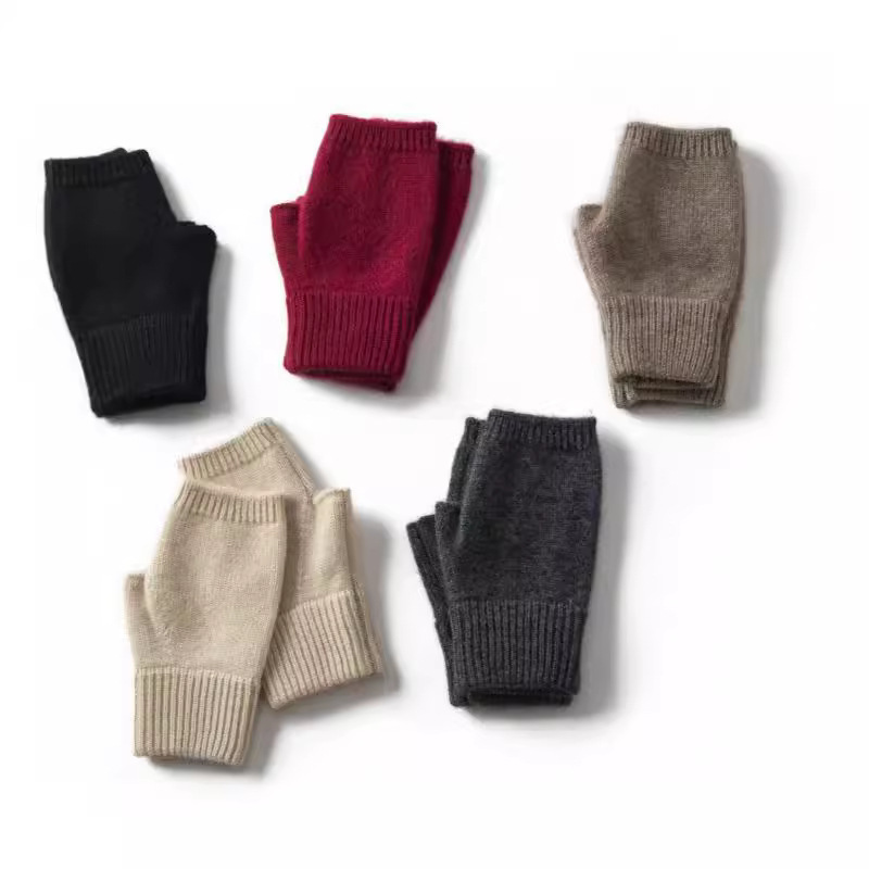 Зимние женские рукавицы из 100% мериносовой шерсти, 15 см, вязаные перчатки без пальцев, термоперчатки, удлиненные варежки с полупальцами, грелки для рук 2025
