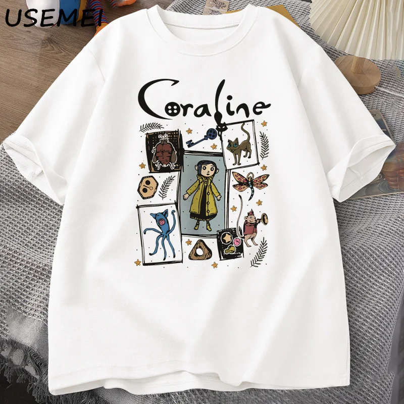 コララインハロウィン Tシャツ女性男性不気味なヴィンテージ Tシャツ原宿秋半袖 Tシャツ綿婦人服