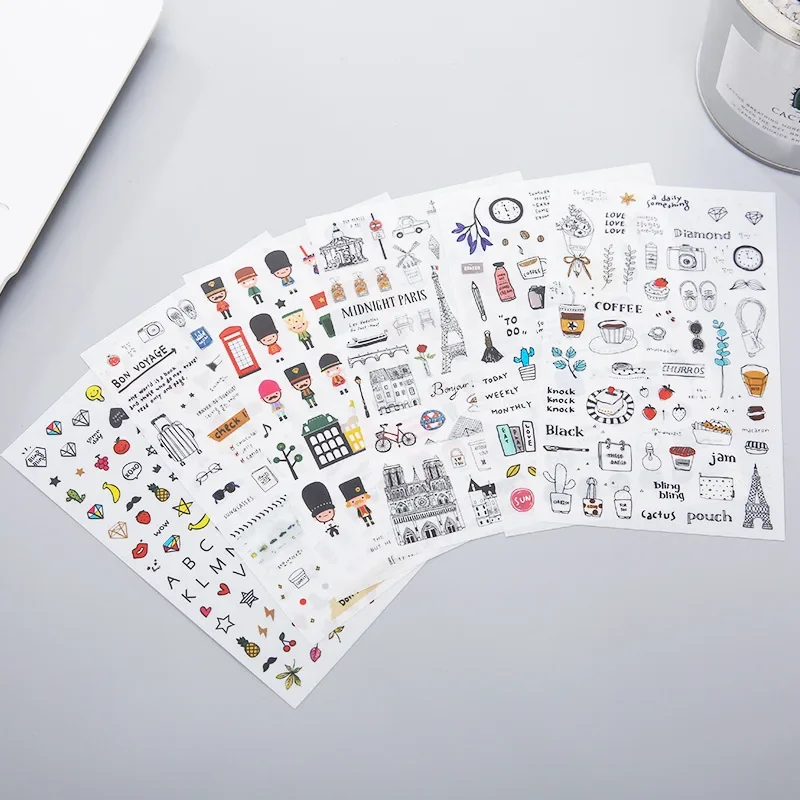 6 pçs/set bonito kawaii aquarela vento adesivos diário de viagem diy caderno diário álbum adesivos papelaria coreano