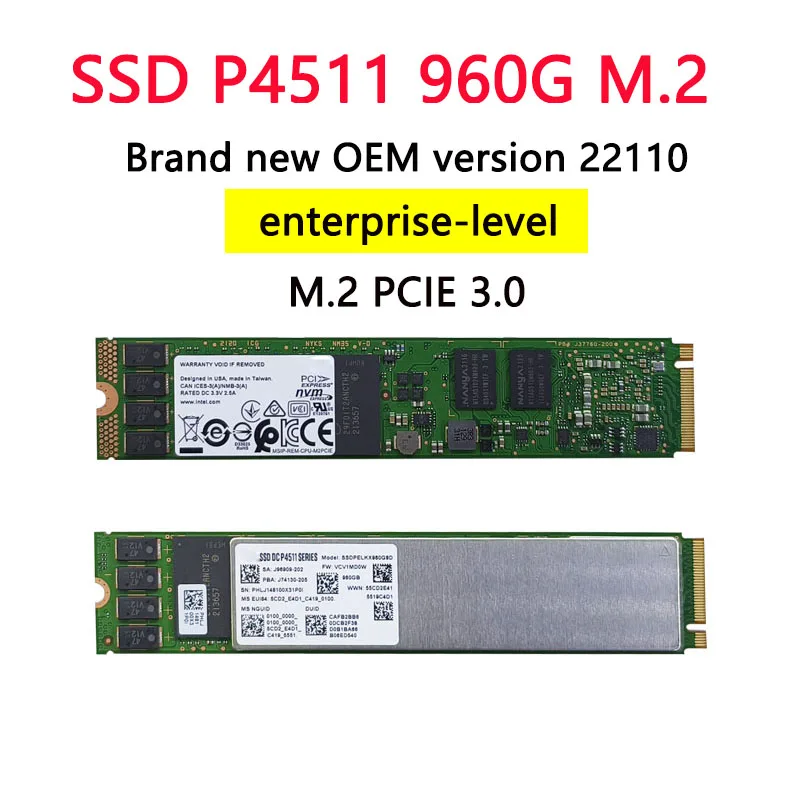 P4511 960G ของแท้ กล่องใหม่แกะกล่อง NVME 22110 M.2 โซลิดสเตทไดรฟ์ระดับองค์กร SSD สำหรับ Intel
