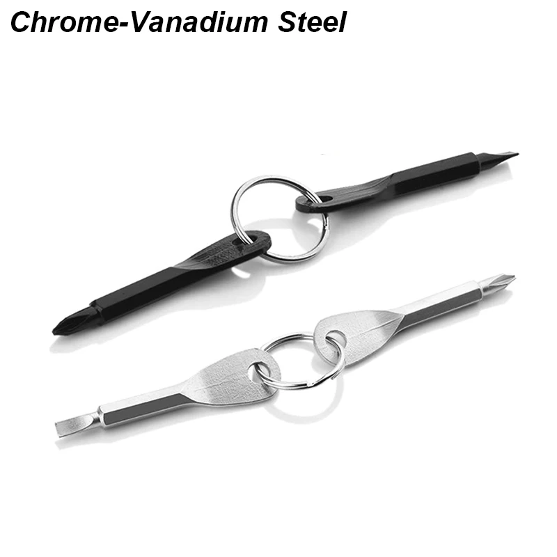 Portable Phillips Slotted Screwdriver Set Key Ring Keychain Mini Pocket Keyring Cross Screw Driver Repair Tool Gadget EDC Small