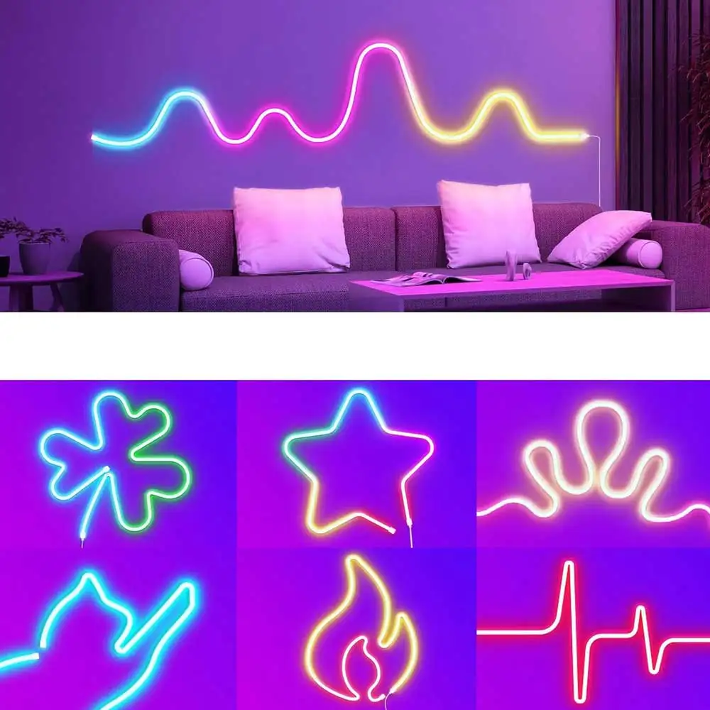 TUYA 네온 LED 스트립 조명 5V 72LED/M 실리콘 네온 로프 라이트(음악 동기화 포함) RGBIC Dreamcolor Chasing 스트립 테이프(룸용)