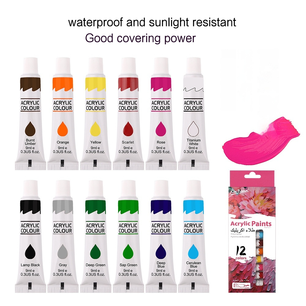 12 Color Acrylic Paint Set 9ml Waterproof Graffiti Painting Pigment Art Supplies for Beginner Artists Hand Painted Canvas Wall