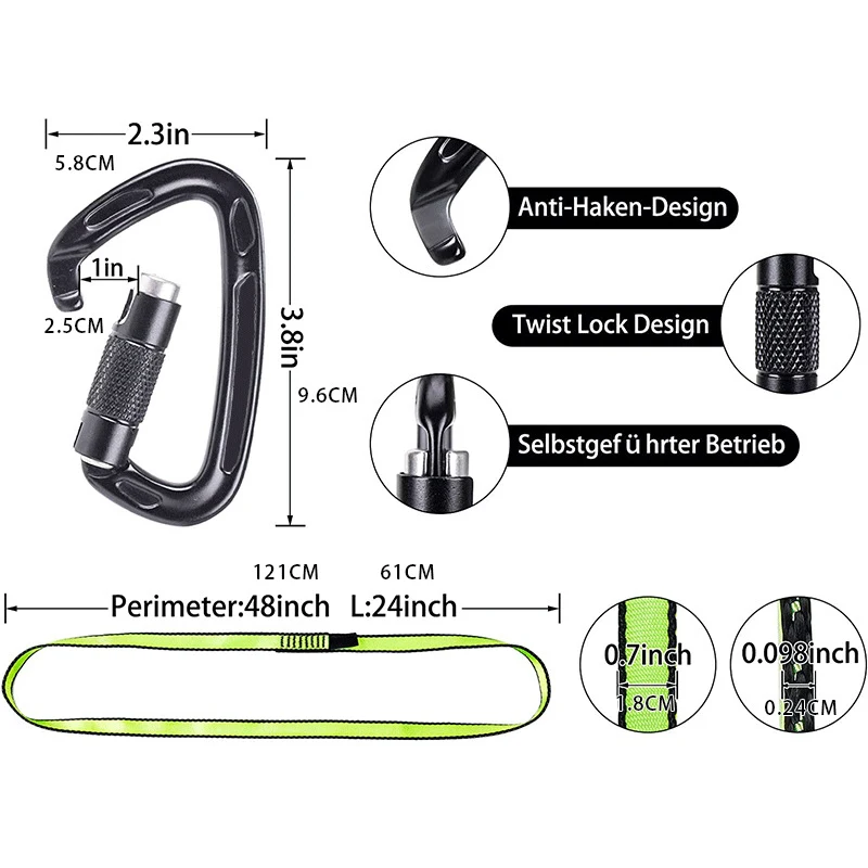 24KN Khóa Leo Núi Carabiner Hình Chữ D Leo Núi Ngoài Trời Thám Hiểm Hang Động Đá Khóa Bảo Mật An Toàn Chủ Vít Móc