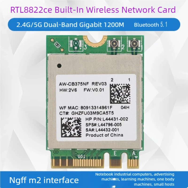 Original RTL8822CE 5G Dual-band Gigabit Built-in Wireless Network Card 5.1 Bluetooth M.2 1200M Suitable