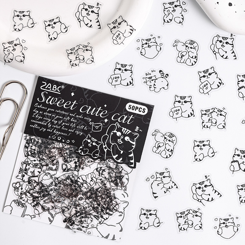 ゲンキ動物テーマステッカー、ガラス瓶スクラップブック、フォトフレーム、カレンダー、封筒装飾、DIYハンドブック、6スタイル、バッグあたり50個