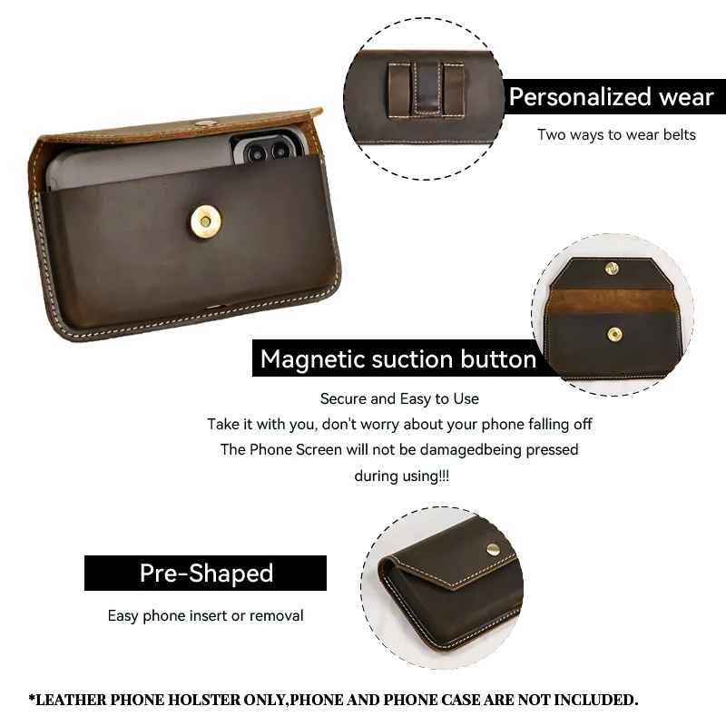 1pcmen's Top Layer Rindsleder Handy Hüft tasche, Echt leder Freizeit Brieftasche, multifunktion ale Herren Hänge tasche