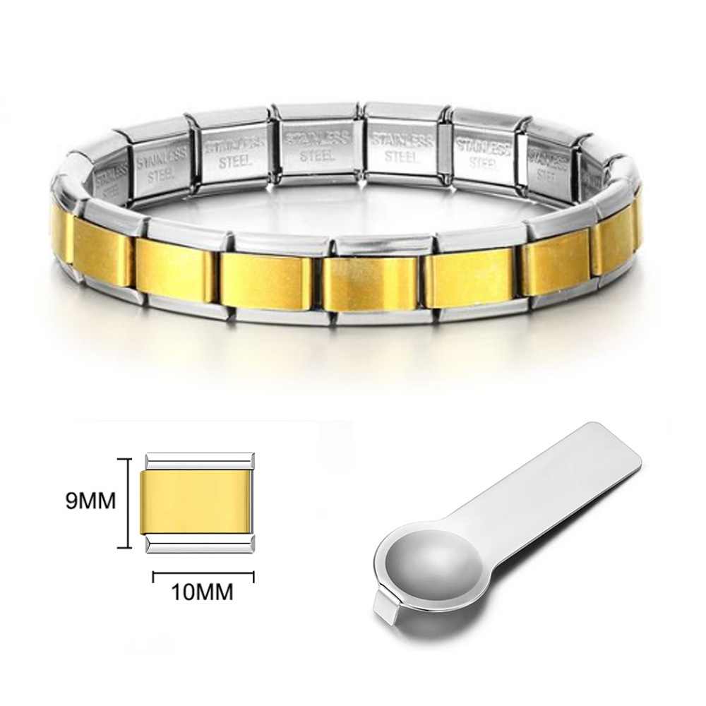 Итальянский Шарм-Звено для Женщин Мужчин Ширина 9 мм Серебро Золотой Цвет Цепи Браслет Из Нержавеющей Стали на Руке DIY Изготовление Ювелирных Изделий Оптом