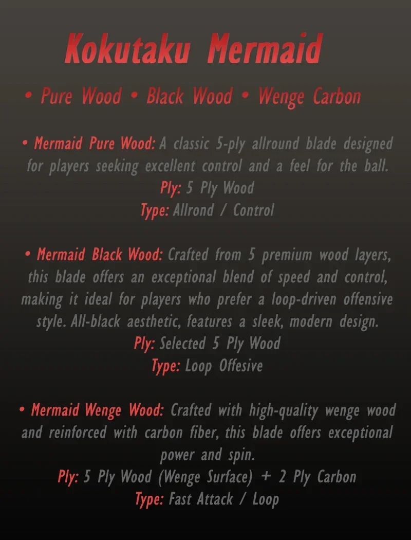 Kokutaku sereia raquete de tênis de mesa lâmina de madeira de carbono preto puro allround offensivo ping pong bat paddle