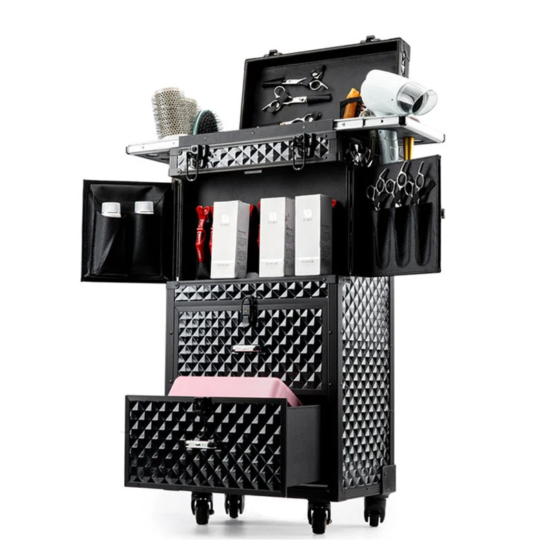 High-end profissional cabeleireiro trole bagagem toolbox salão de beleza cabeleireiro maquiagem grande gaveta de luxo caso cosmético