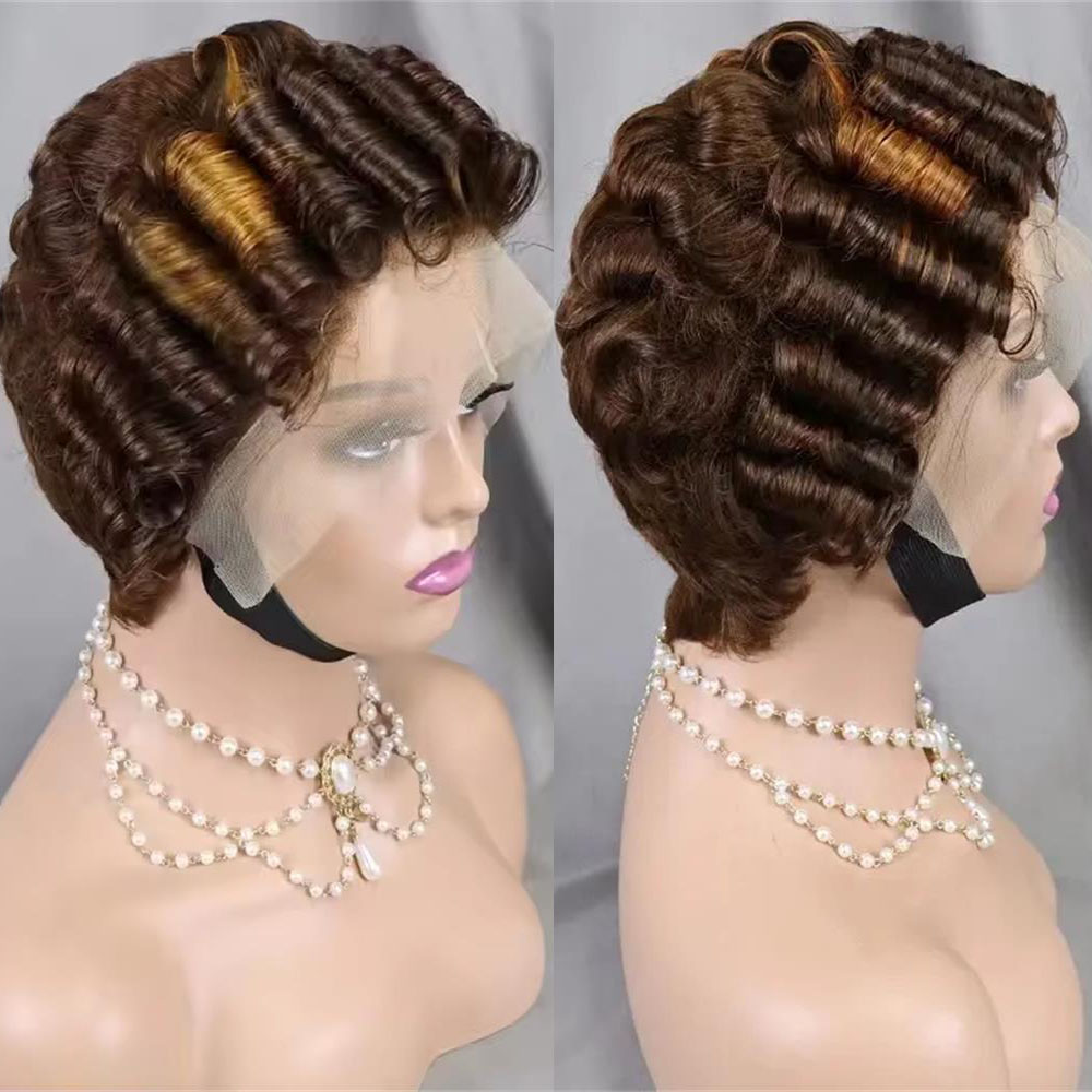 Korte Krullende Pruiken Transparant 13x4 Kant Frontale Pruik Natuurlijke Bordeaux Piano Kleur Menselijk Haar Pruiken voor Zwarte vrouwen Perruque Catalin