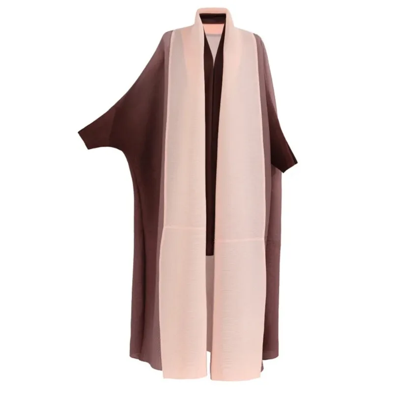 Chaqueta cortavientos arrugada para mujer, cuello bufanda con manga de murciélago, bata larga degradada, abrigos y chaquetas Retro de moda para mujer
