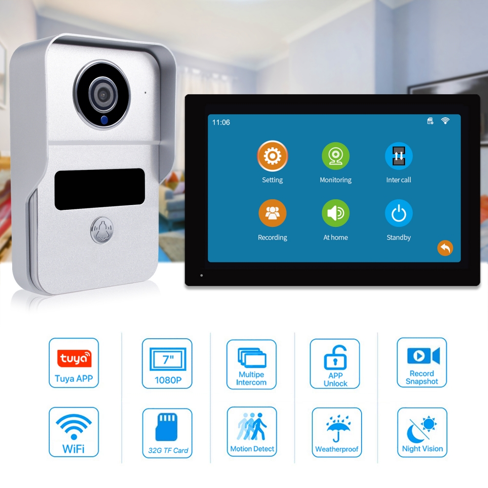 7 "Tuya Smart WiFi жилой видеодомофон домофон с сенсорным экраном Rfid беспроводной дверной вход для квартиры домашняя вилла