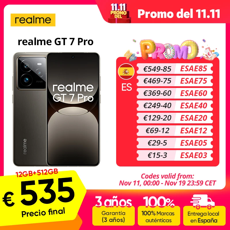 Versão global realme GT 7 Pro Smartphone 5G Snapdragon 8 Elite AI Câmara instantânea ultra nítida Ecrã RealWorld Eco² Bateria de 6500mAh Carregamento de 120W Smartphone NFC AI