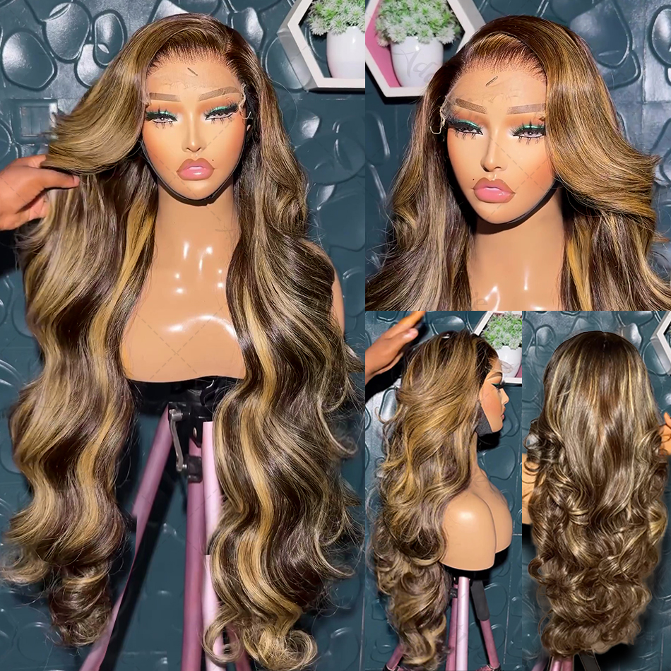 30 40 Zoll 4/27 Highlight Körperwelle 13x4 Echthaar Lace Frontal Perücken 250 Dichte farbige Ombre 13x6 HD Lace Front Perücke für Frauen