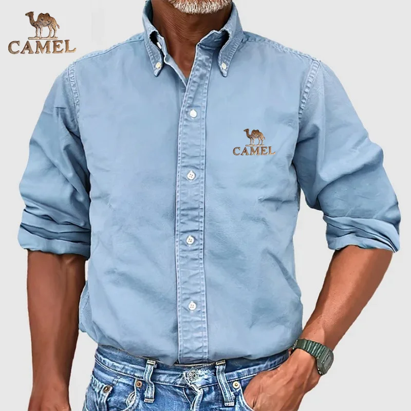 2025 Camel exquisite casual men's four season new men's clothing business daily urban versatile  collar button solid color shirt