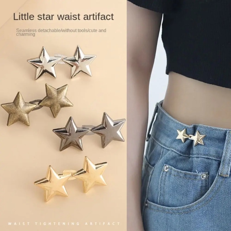 Hebilla de cintura de cinco estrellas, Clips desmontables para pantalones vaqueros, broches de botón, Simple, ajustable, sin costura, accesorios de ropa, 1 par